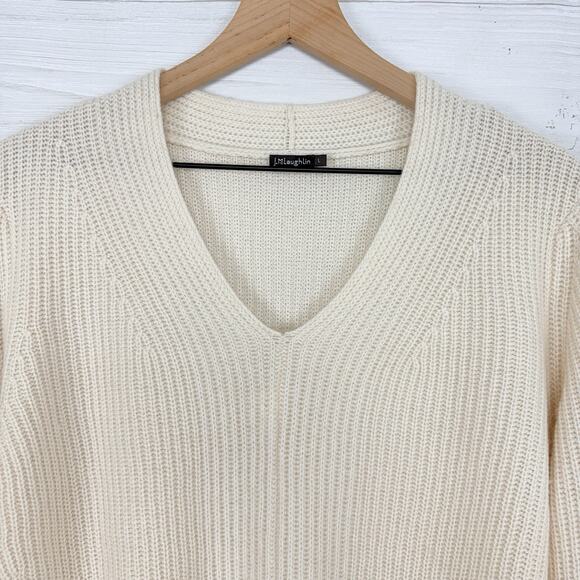 J. McLaughlin Wool Cashmere Sweater Size Large V Neck Ivory Luxury Minimalist - Picture 3 of 14
